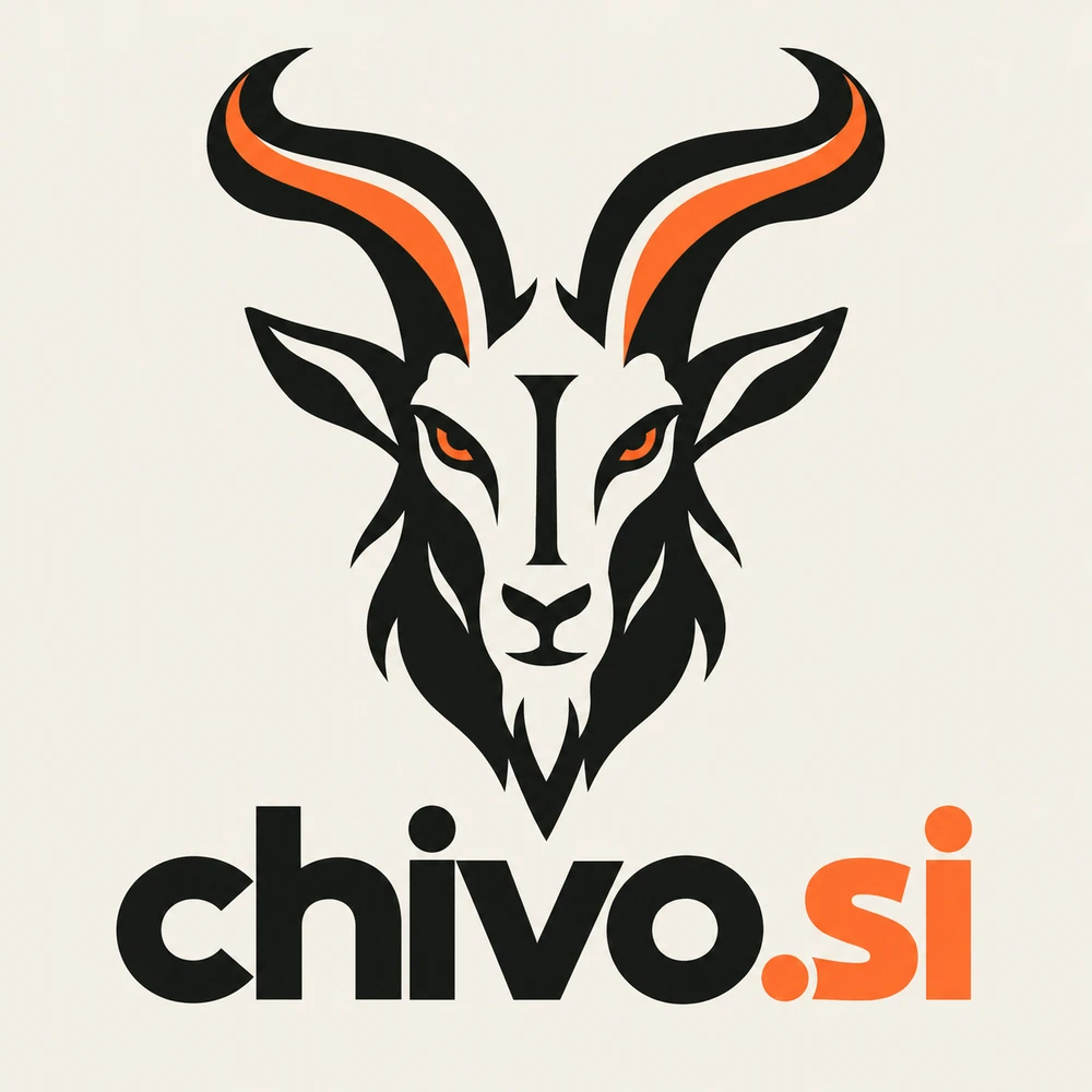 Logo de chivo.si: cabra de cuernos ascendentes en negro y naranja, con el dominio completo.